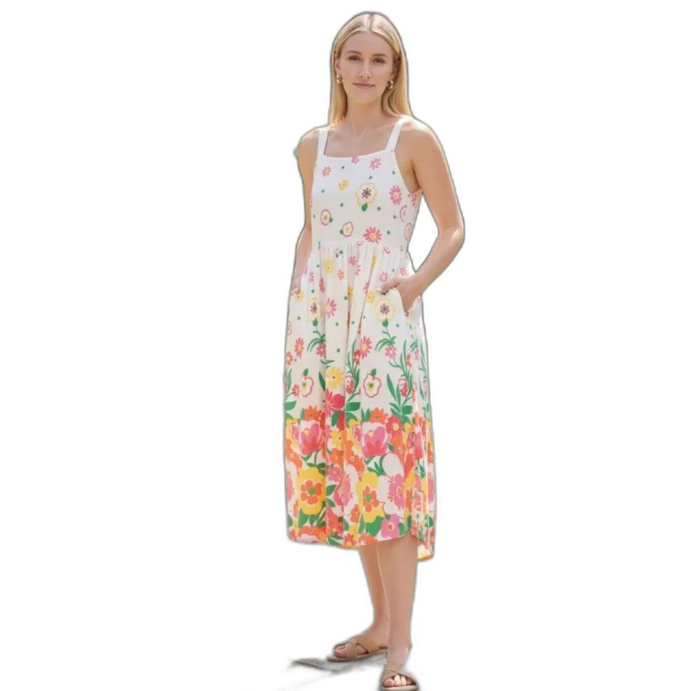 NWT Flaw Mister Zimi Sophie Midi Dress White Meadow Floral Size 8